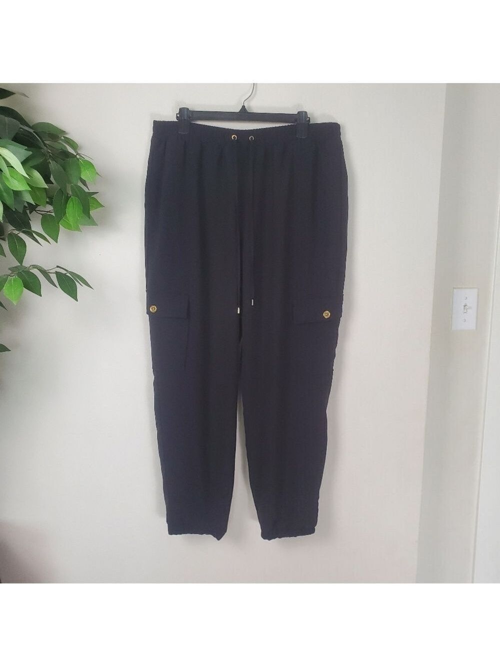 Michael Kors Black Wide Leg Trouser Pants Gold Accents Extra Large